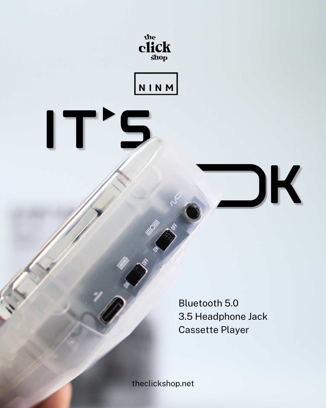 IT'S OK TOO Cassette Player White — side view