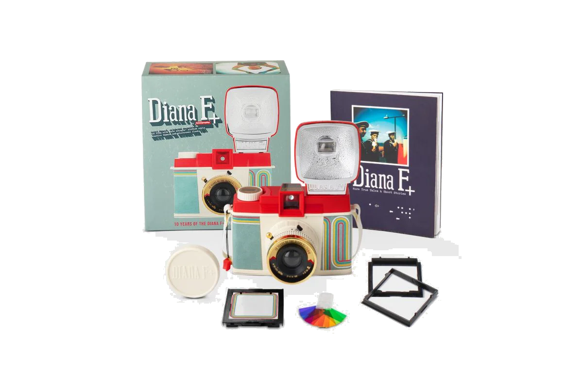 Diana F+ 10th Anniversary packaging contents, transparent background